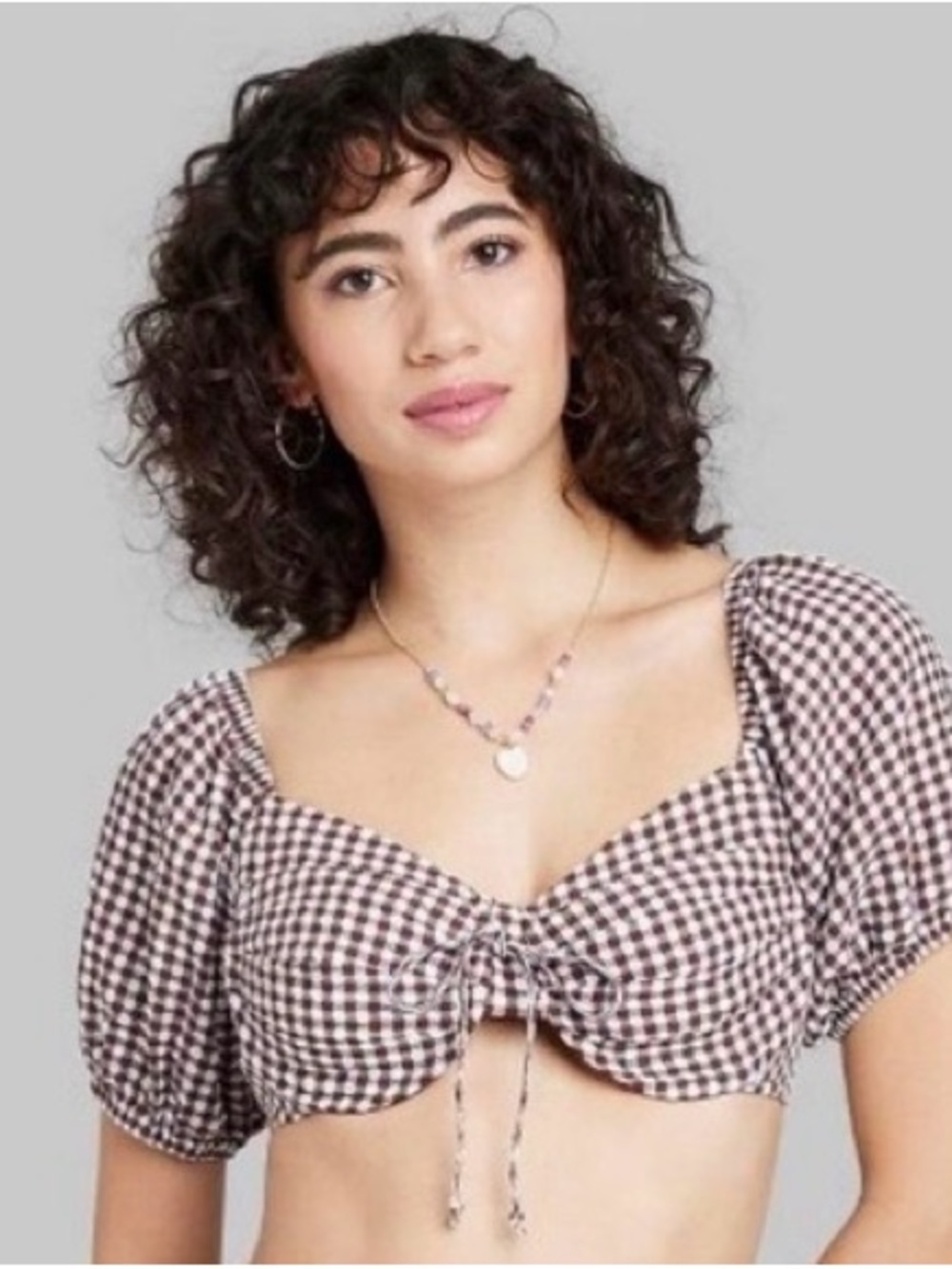 NWT Wild Fable Brown & White Gingham Seersucker Western Croptop size XXL Cowgirl